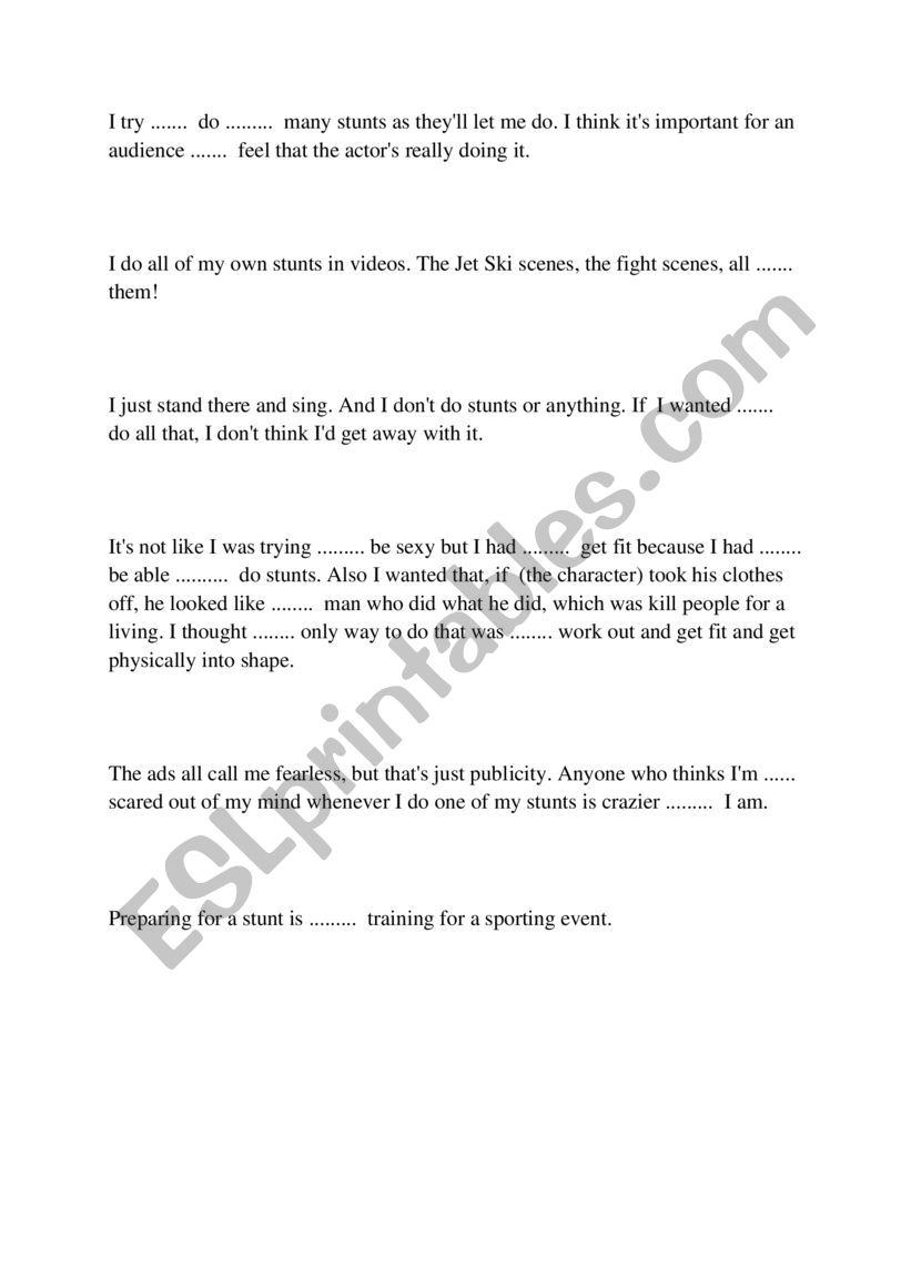 Quotes about stunts worksheet