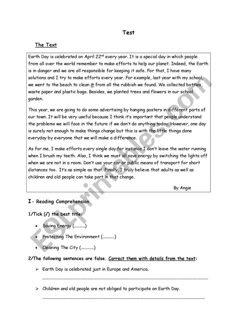 Test for 8th graders worksheet