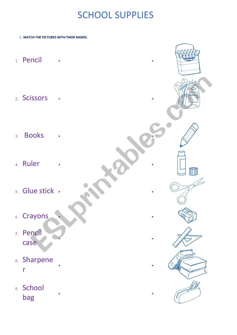 SCHOOL SUPPLIES worksheet