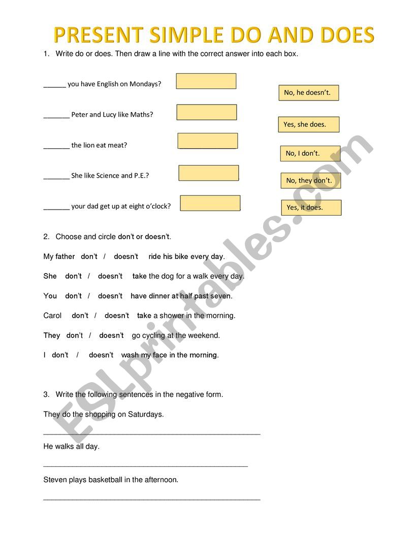 Present simple Do and Does worksheet