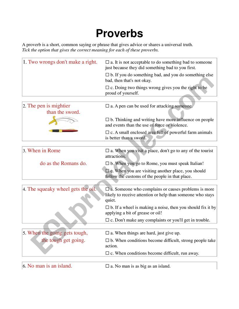 Proverbs worksheet