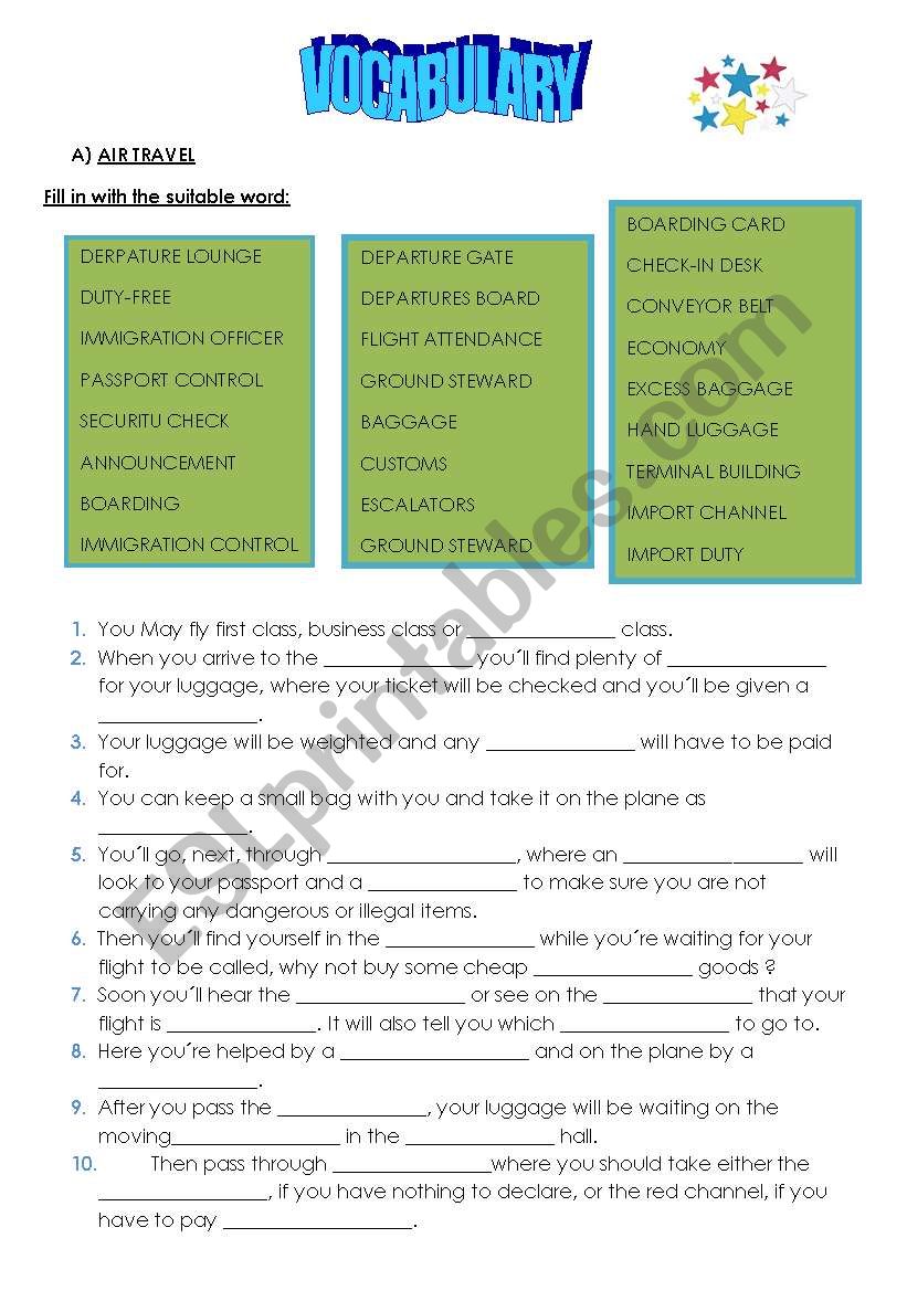 Tourism Vocabulary worksheet