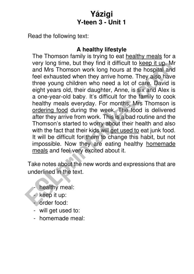A healthy lifestyle worksheet