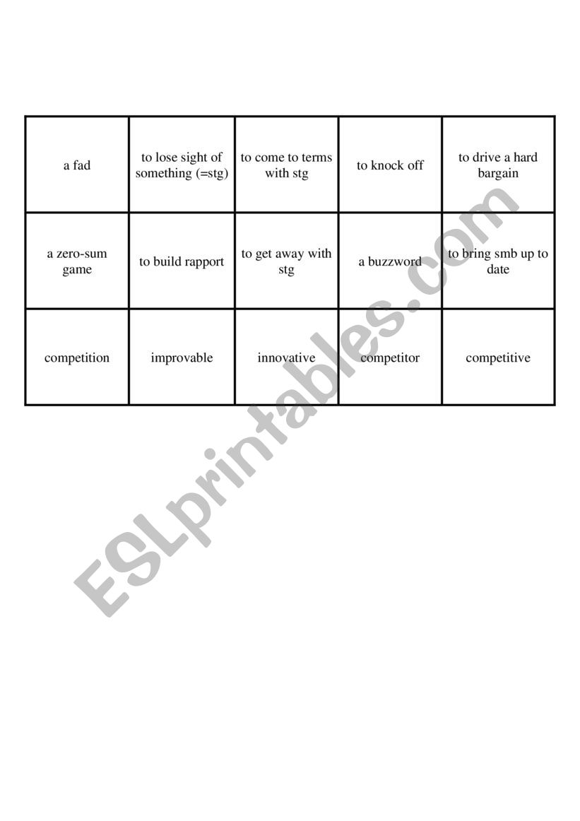 Business English Bingo worksheet