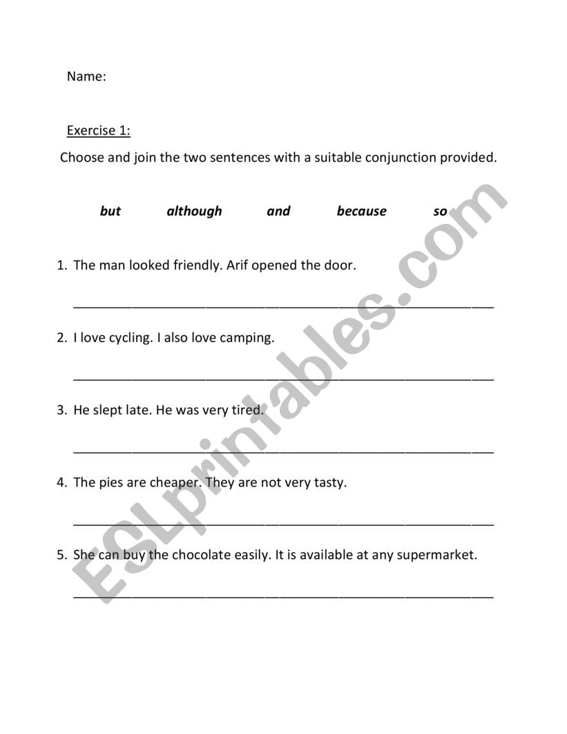 conjunction worksheet