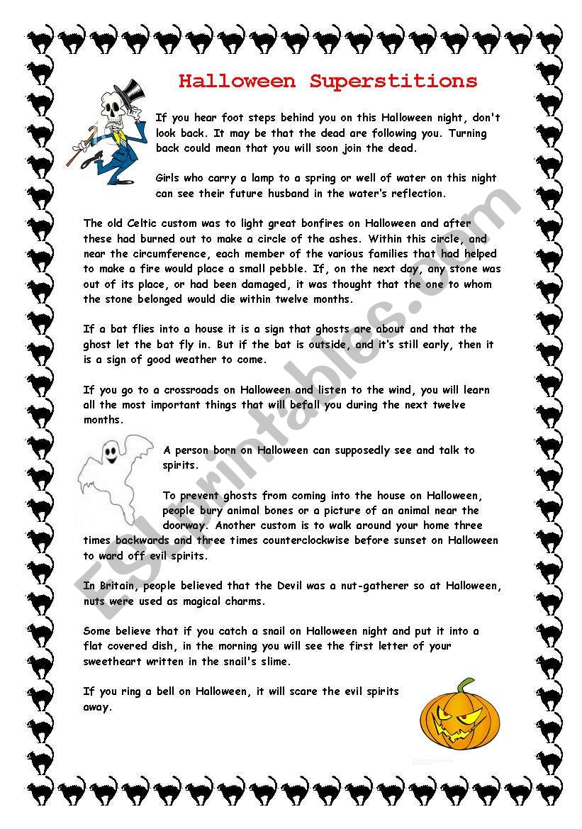 Halloween Superstitions worksheet