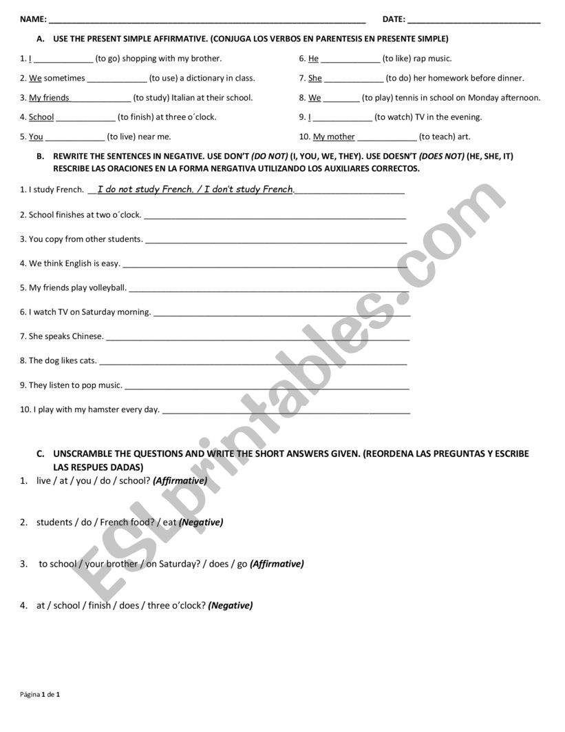 Present Simple Review worksheet