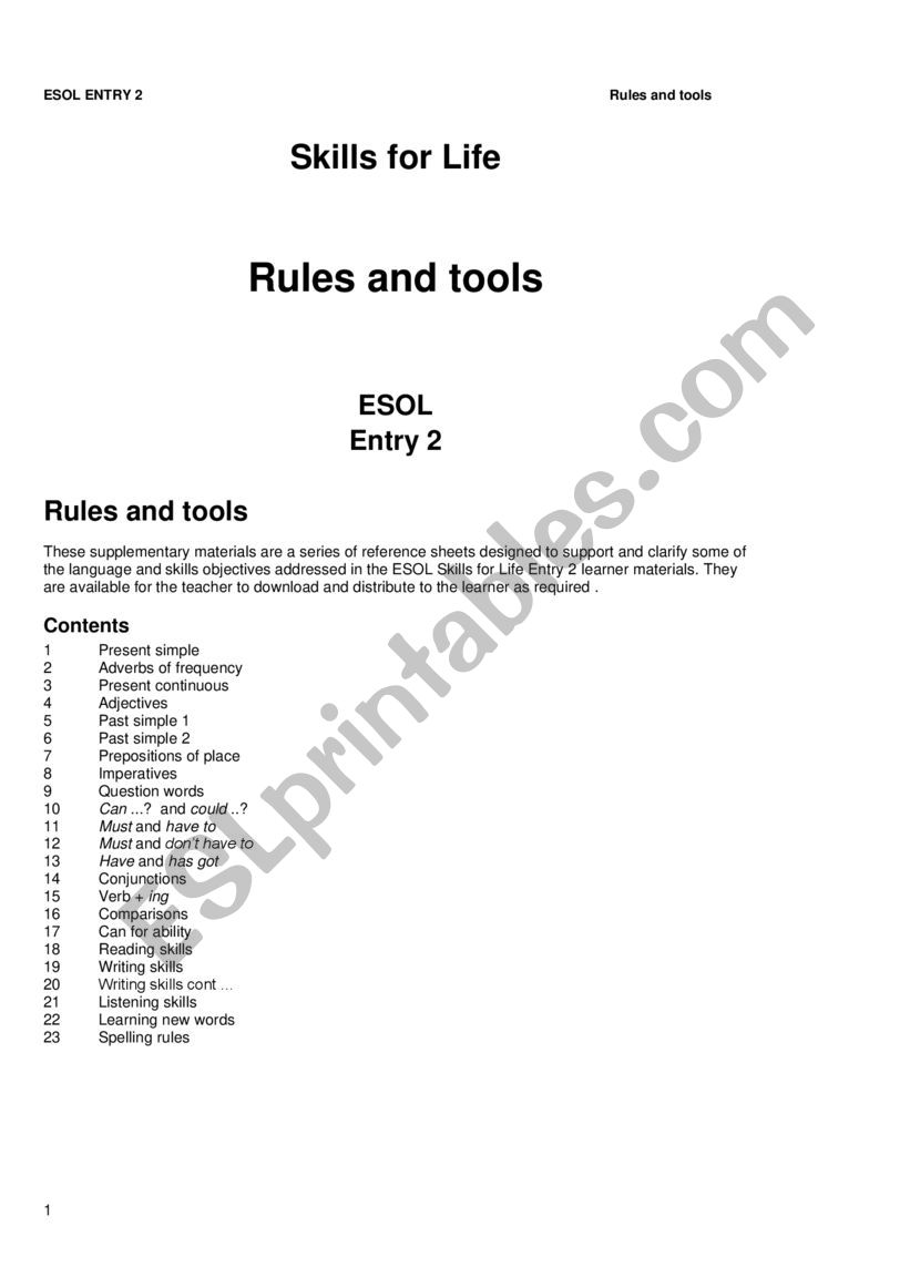 ESOL E2 RULES  worksheet