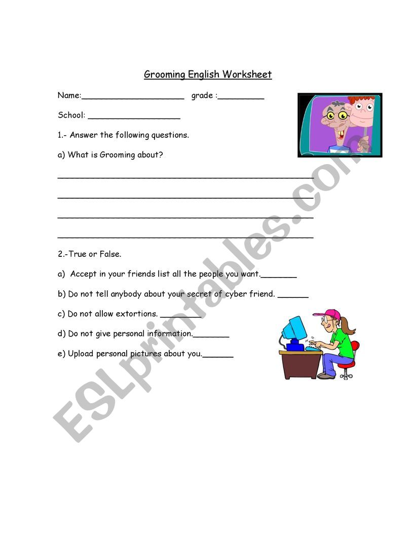 Grooming worksheet