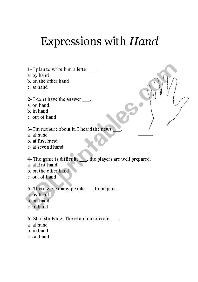 Expression with hands_std worksheet