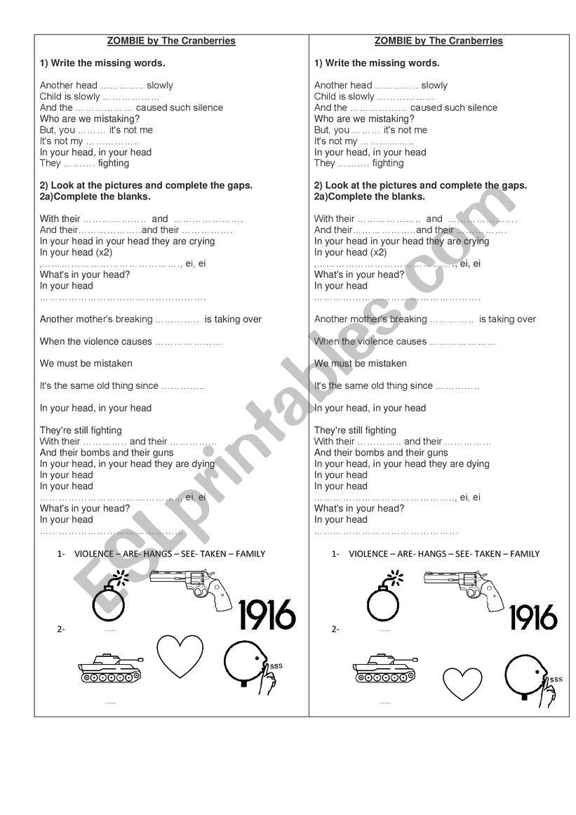 Zombie by The Cranberries worksheet