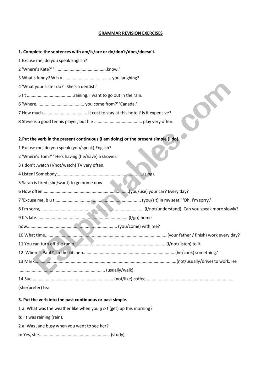Pre Intermediate Grammar Exercises ESL Worksheet By Malaikaangel