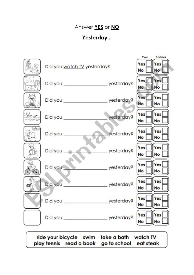 Did you? worksheet