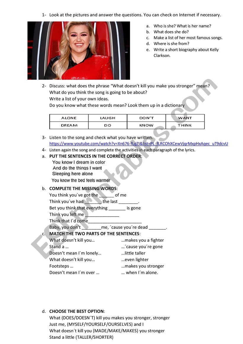 Stronger- Kelly Clarkson lesson plan