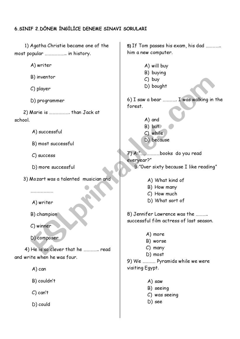test worksheet