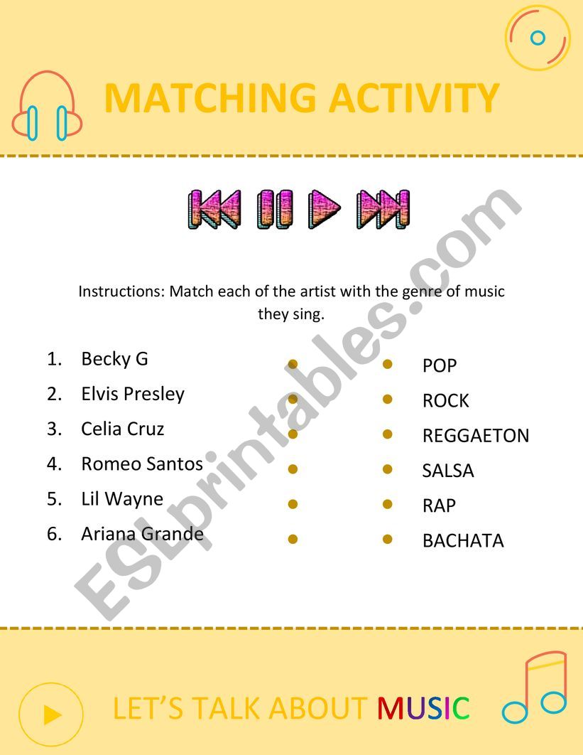 Genres of Music worksheet
