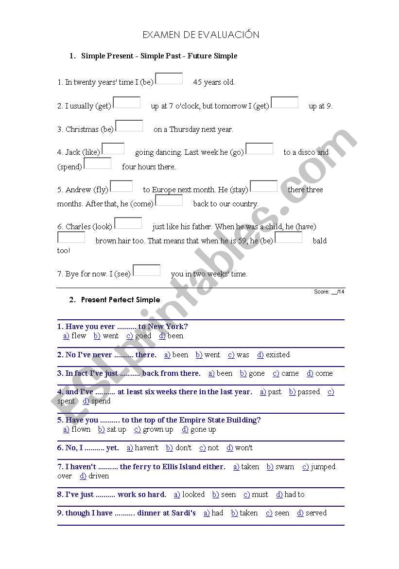 Evaluation exam worksheet