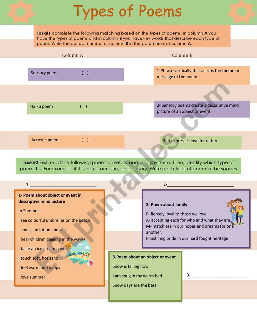 Types of poems worksheet