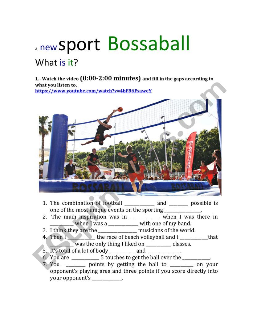 Bossaball a new sport worksheet