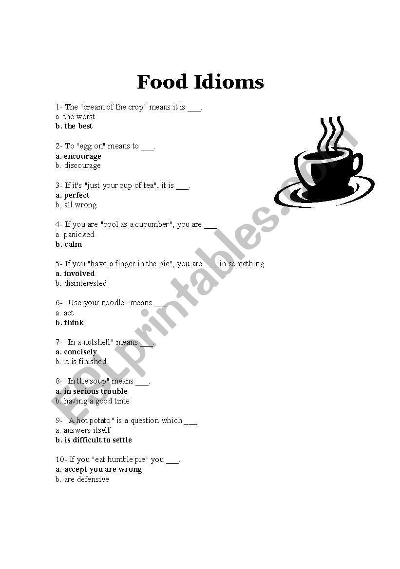 Food idioms worksheet