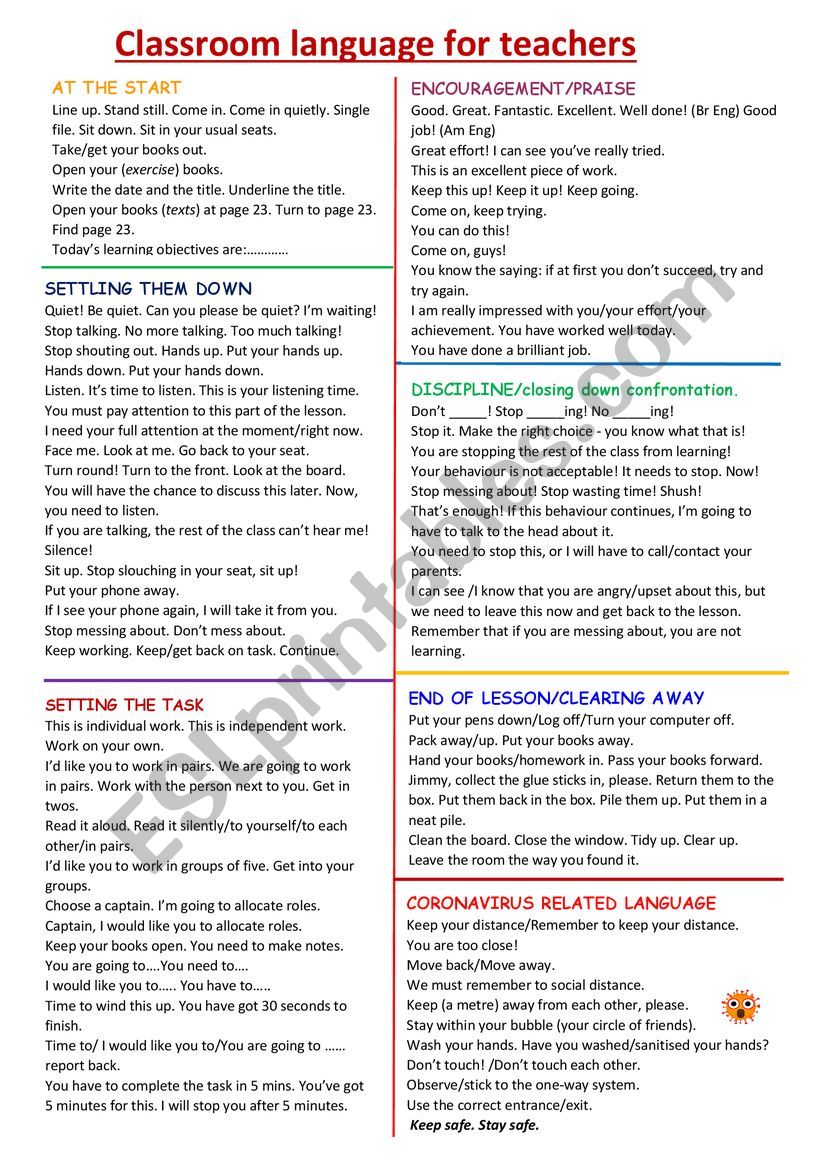 Classroom language for teachers