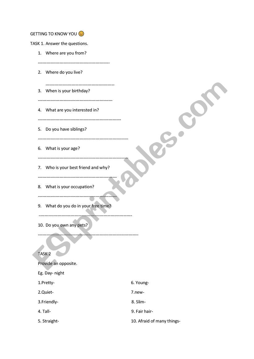 getting to know you worksheet