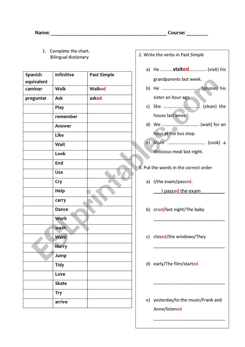 Regular verbs  worksheet