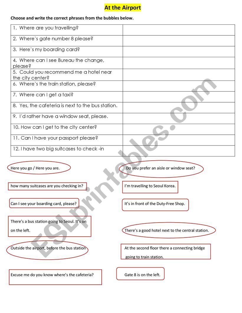 At the Airport worksheet