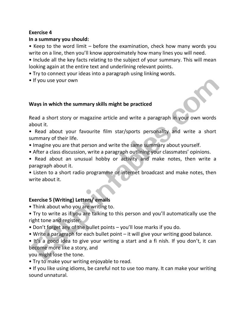 Tips for summary, writing and listening 