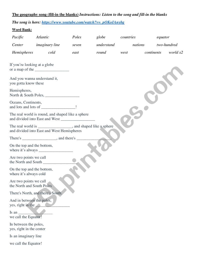 The Geography Song - Student Exercise (Part 2)