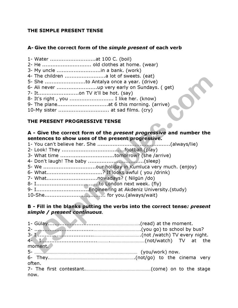 tenses worksheet