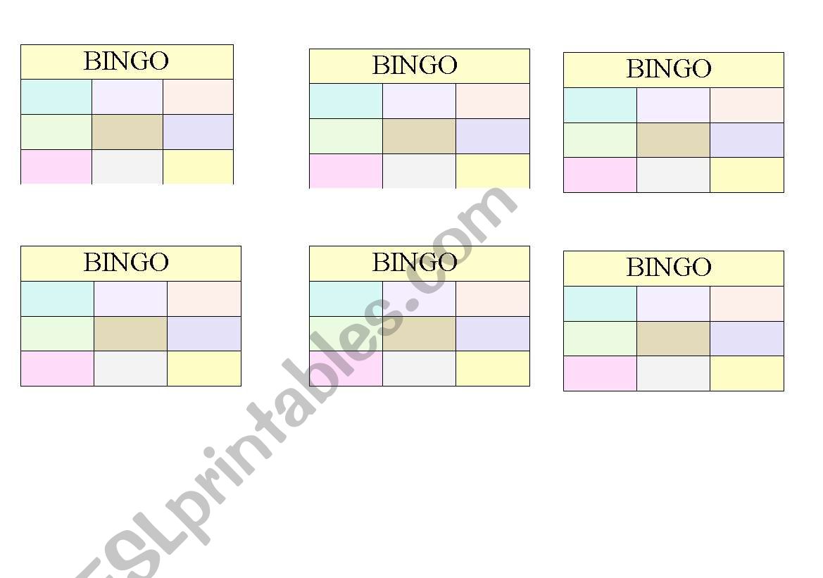 bingo cards worksheet