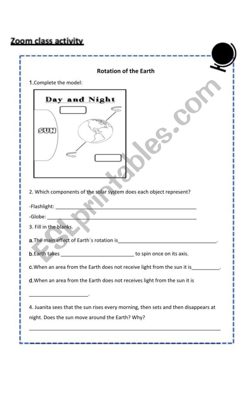 EarthÃ¯Â¿Â½s Rotation worksheet