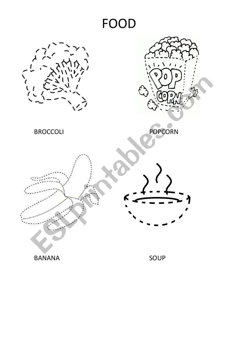 Trace and color - FOOD worksheet