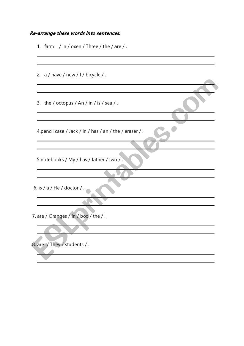 Rearrange sentences worksheet