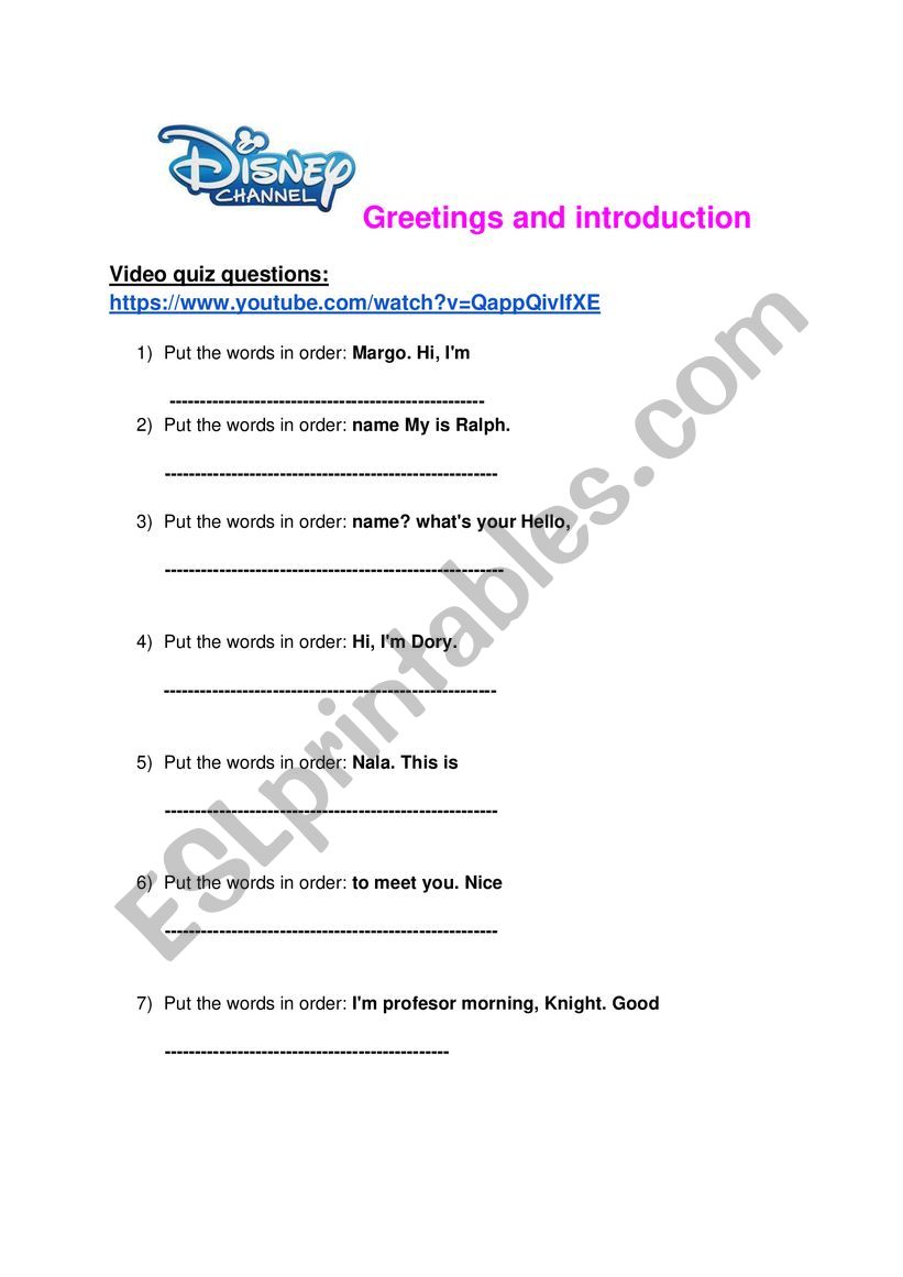 Greetings worksheet