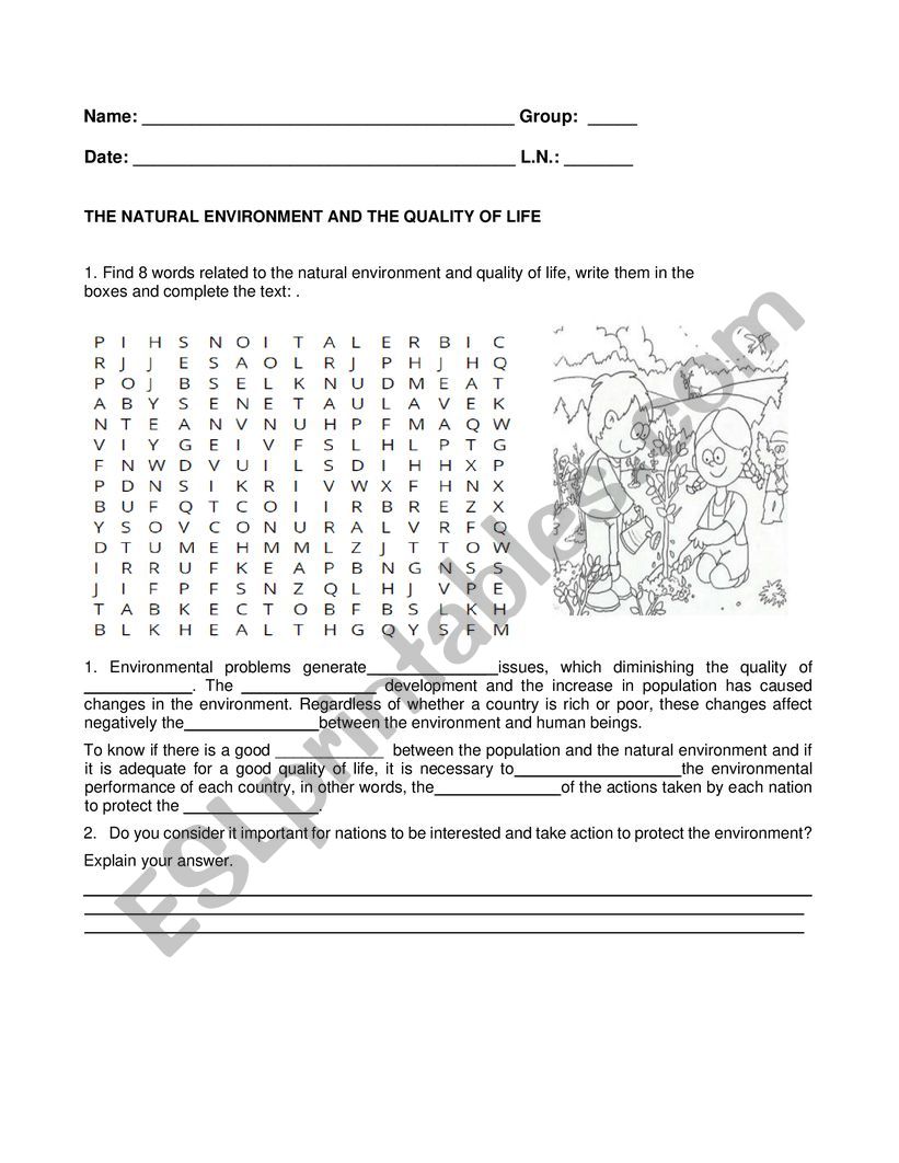 Geography: 01 Environment and Life Quality Crossword Exercise