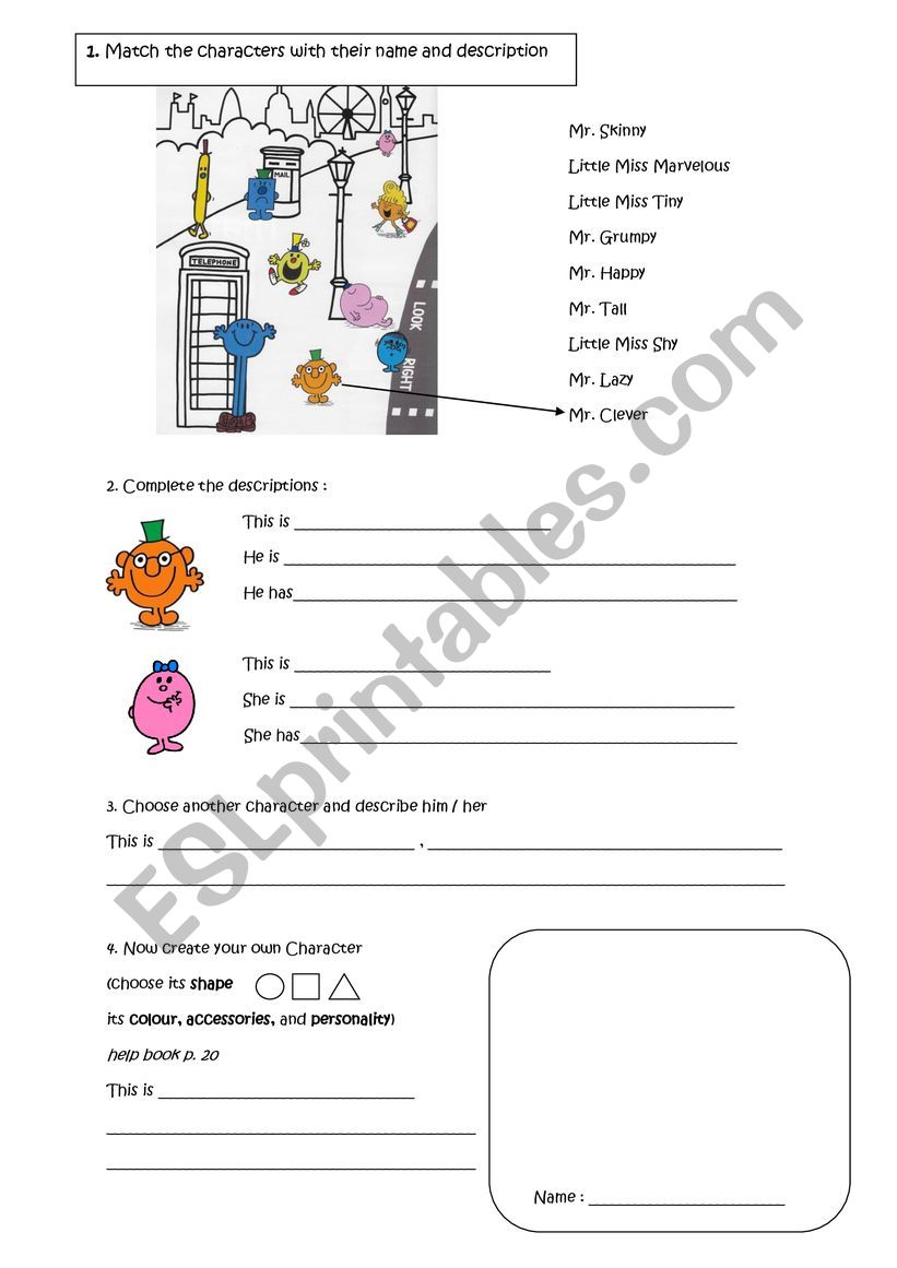 Mr Men worksheet