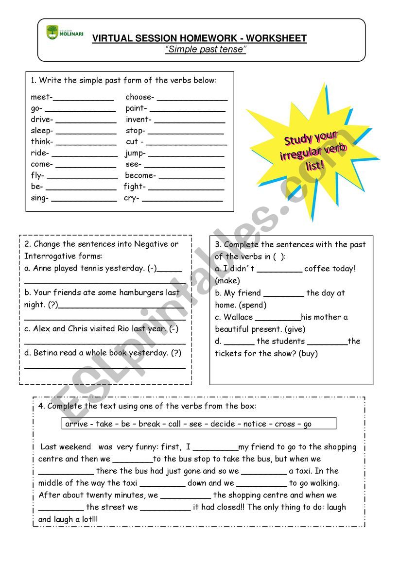 SIMPLE PAST EXERCISE worksheet