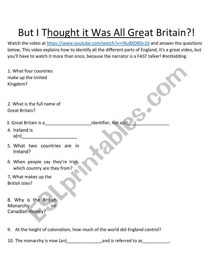 All about Great Britain worksheet