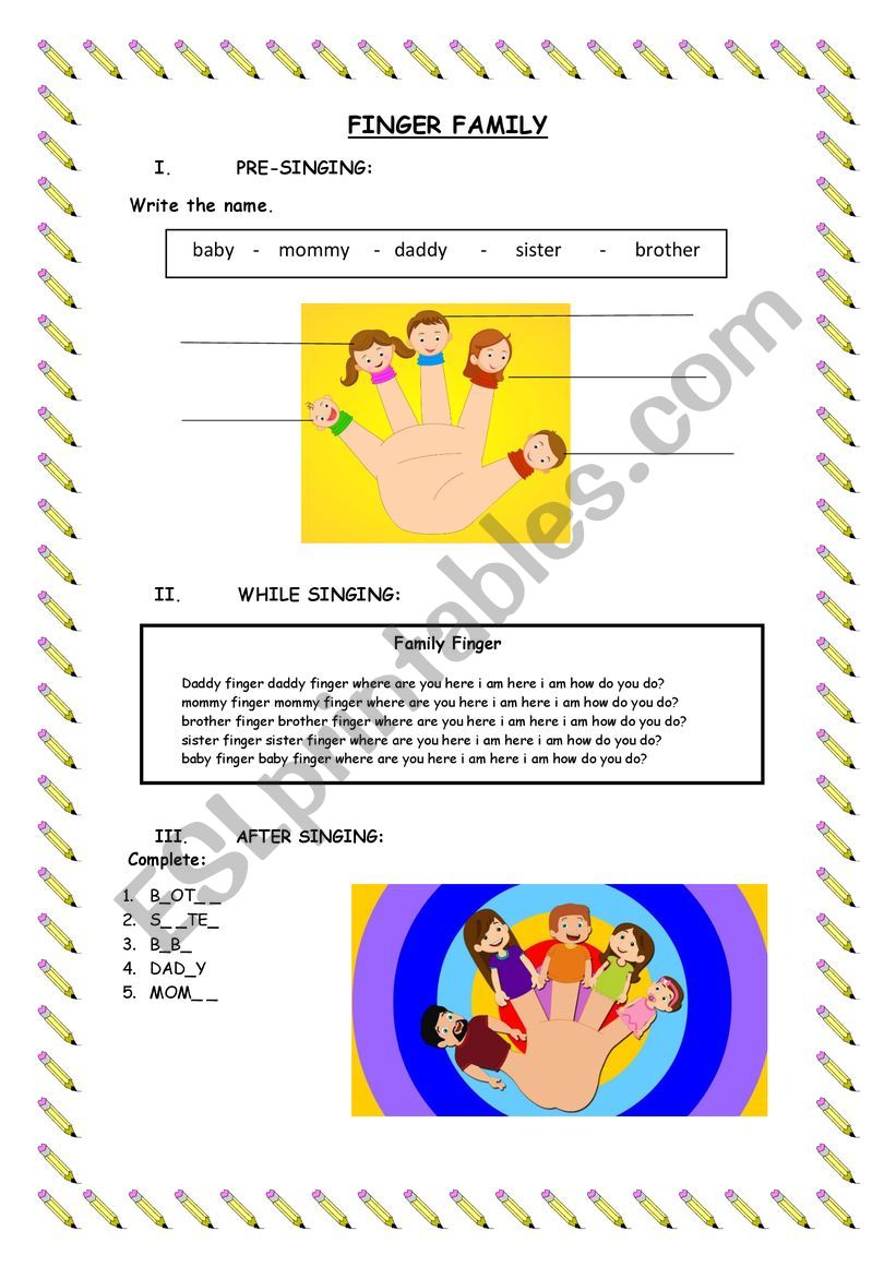 Family Fingers worksheet