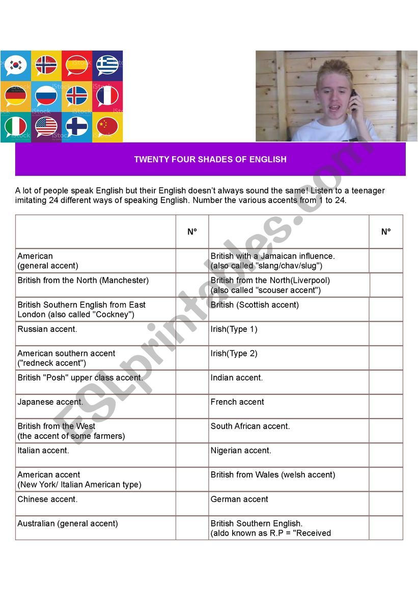 Twenty Four Shades Of English worksheet