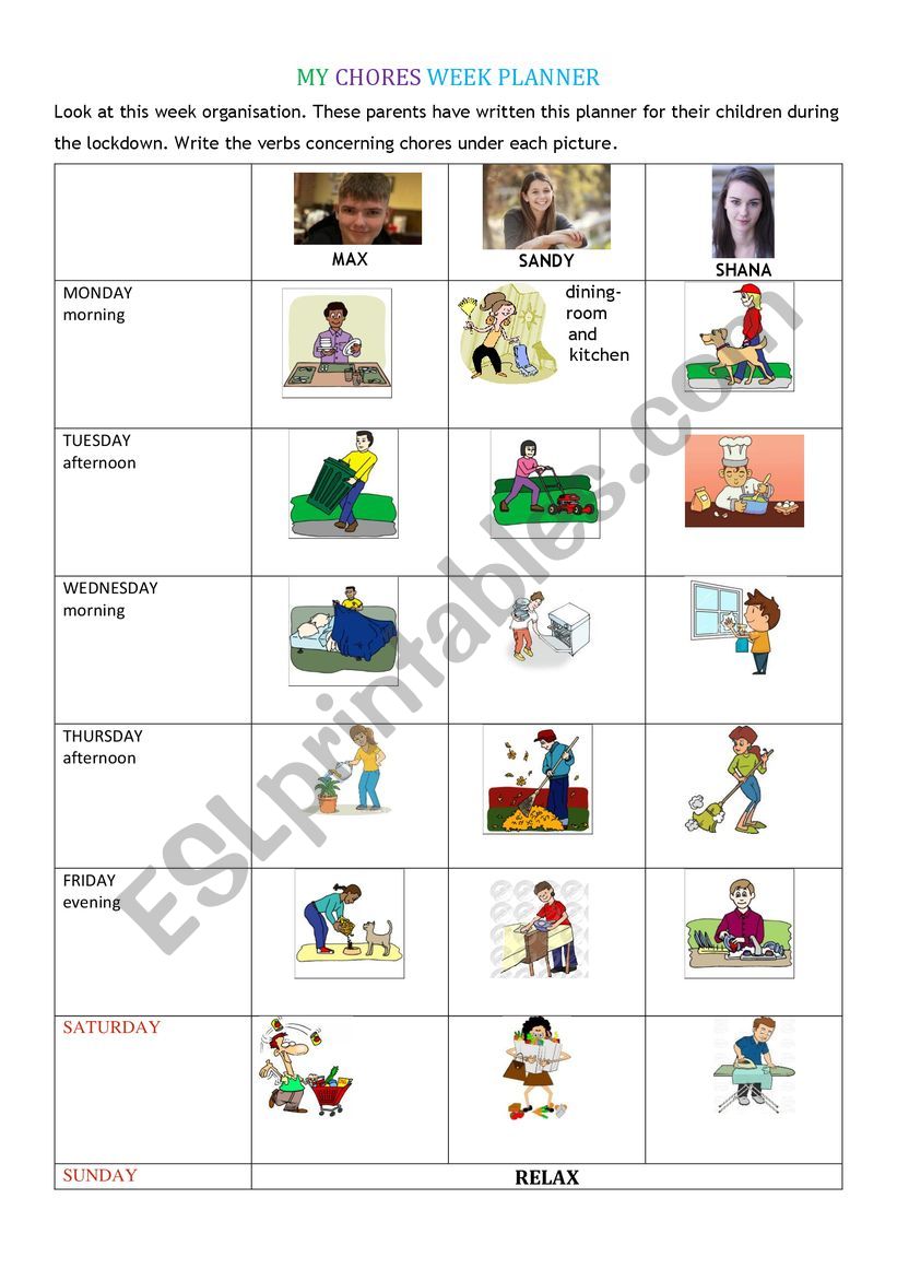 Chores planner worksheet