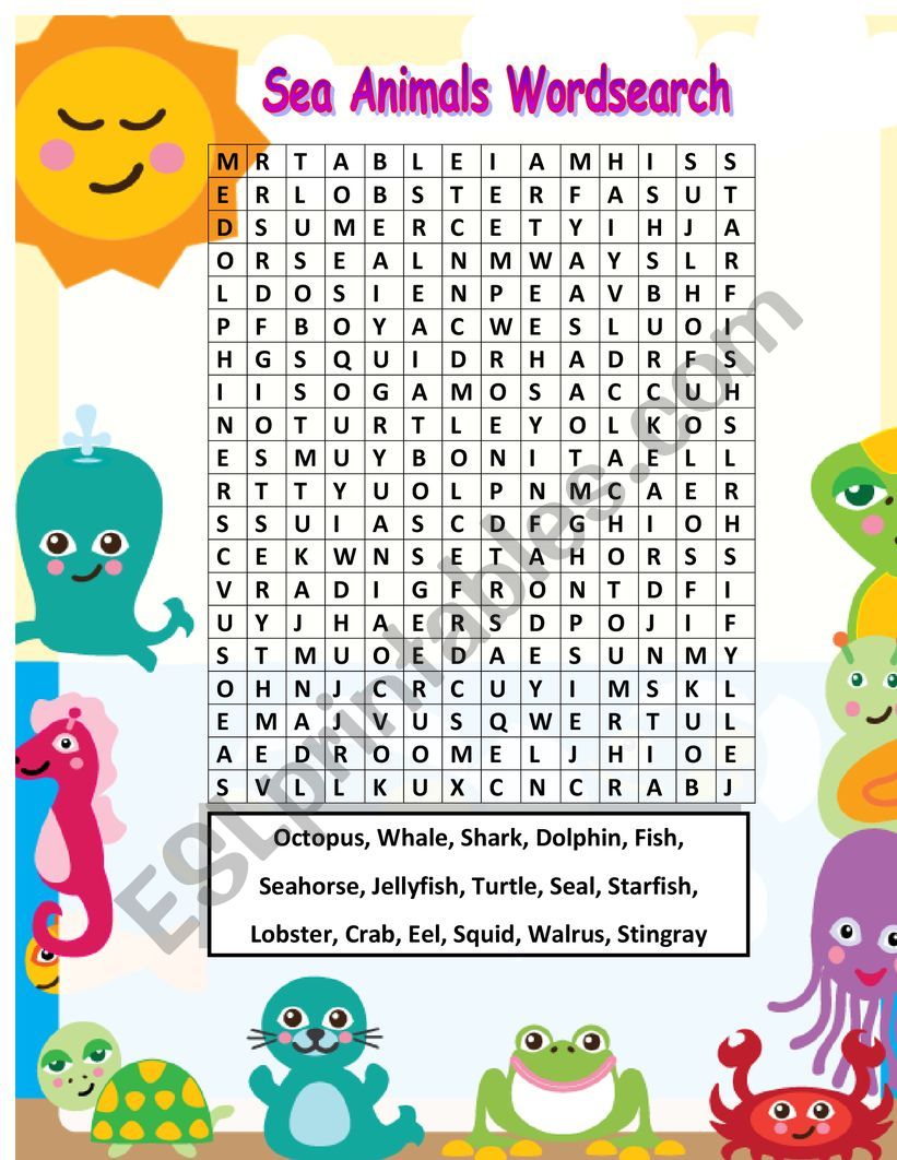 SEA ANIMALS WORDSEARCH worksheet