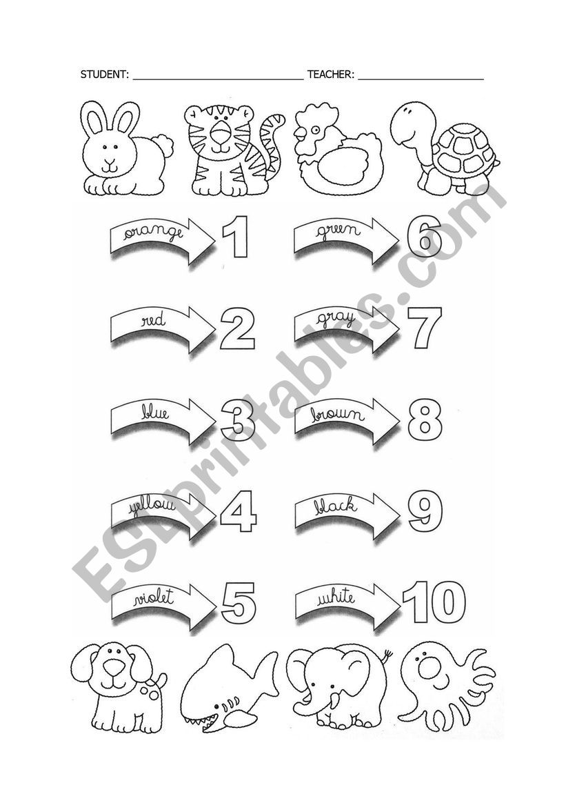Color the numbers 1-10 worksheet