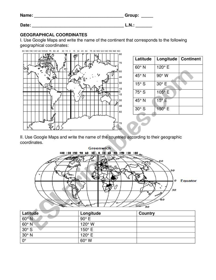 Google Webquest - Geographical Coordinates and Countries