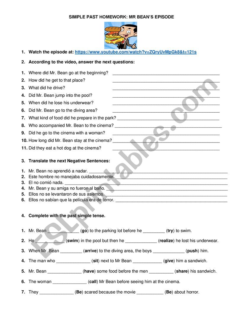 past-simple-tense-grammar-exercises-mr-bean-episode-esl-worksheet-by-juvimu