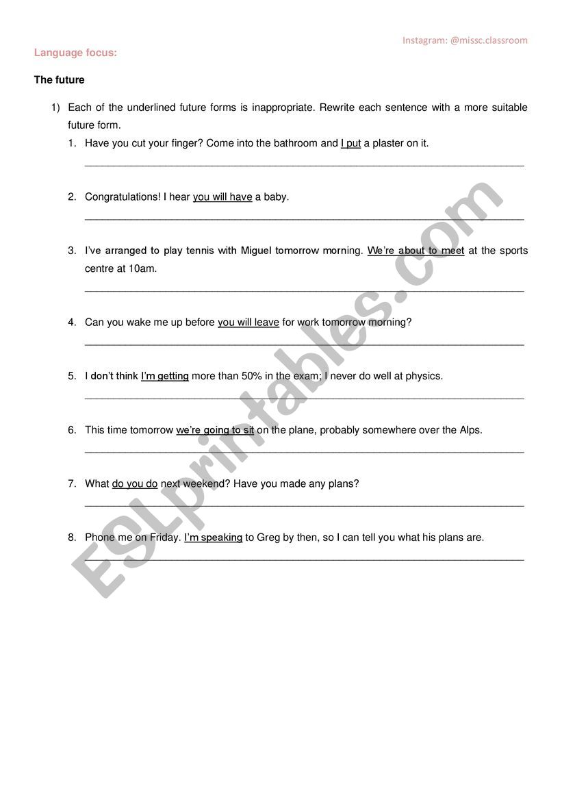 Focus: The future worksheet