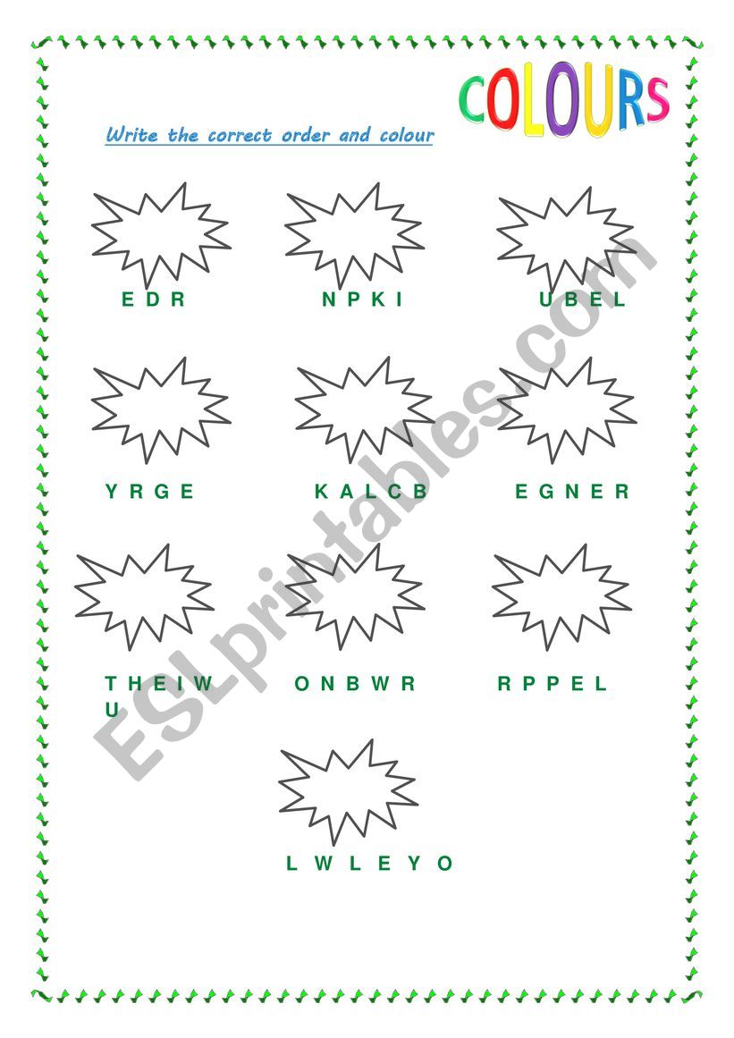 colours worksheet