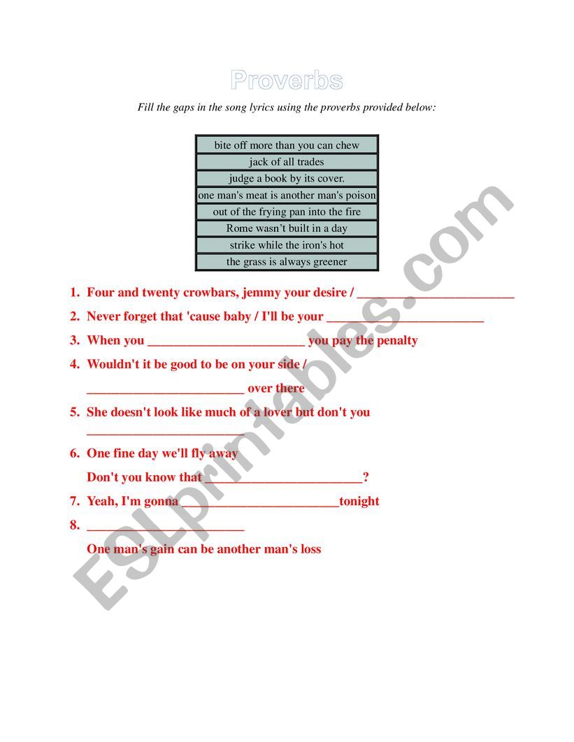 More Proverbs worksheet